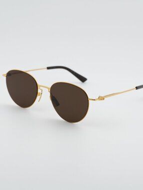 Bottega Veneta BV1268S 002 Sunglasses Gold Aviator Frame, Brown Lenses